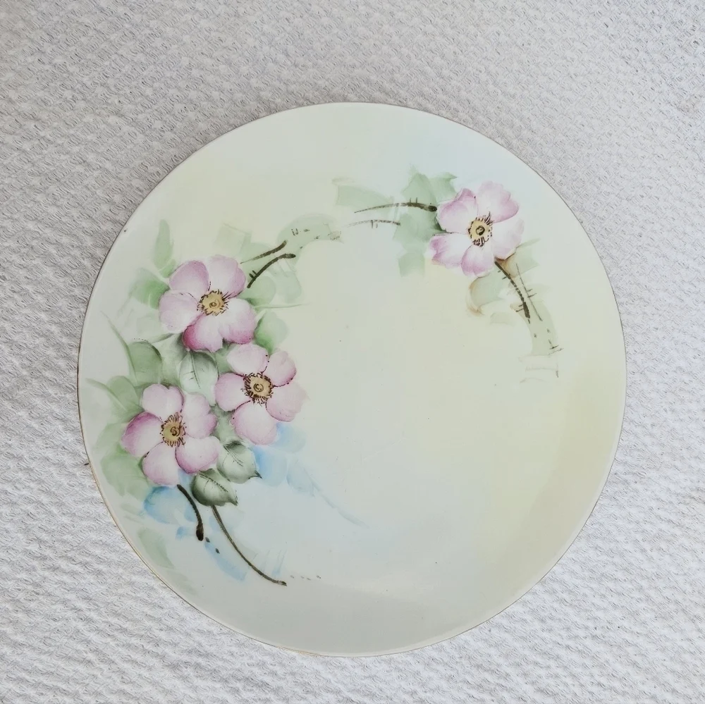 Thomas Bavaria Collectors Porcelain Plate Pink Flowers gold rim plate size 7.5